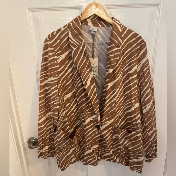 a new day Jackets & Blazers - a new day Brown and Cream Zebra-Print Linen Blazer